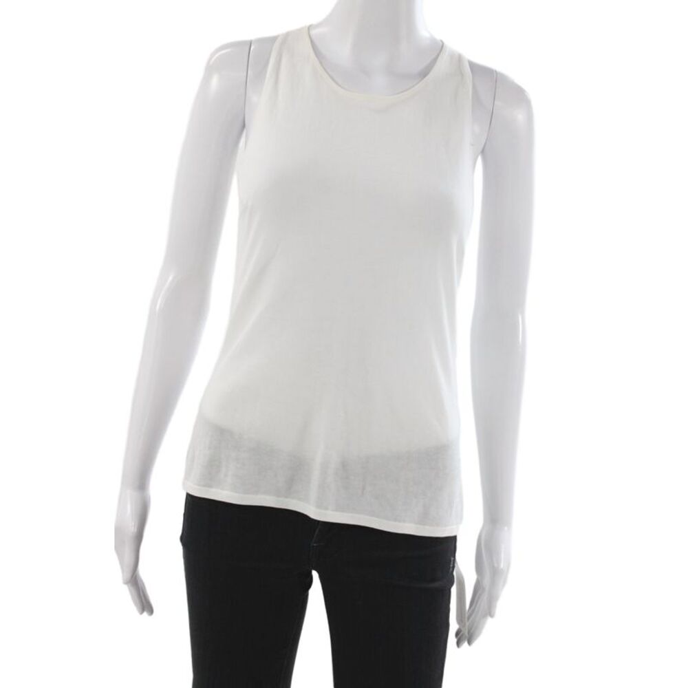 Brunello Cucinelli Women White Cotton Sleeveless Basic Tank Round Neck Size M